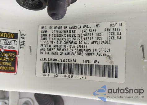 2014 Honda Cr-V Ex-L из США, поврежденный, VIN 5J6RM4H79EL053428